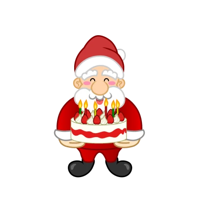 クリスマスケーキを持ったサンタキャラのイラスト