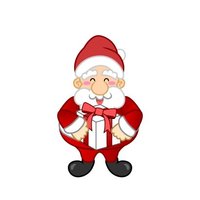プレゼント箱を持ったサンタキャラのイラスト