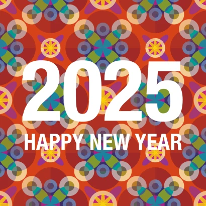 和柄のHAPPY NEW YEAR 2025カードのイラスト