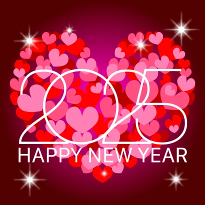 ハートのHAPPY NEW YEAR 2025カードのイラスト