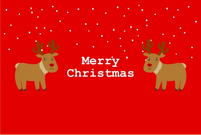 雪降るトナカイのクリスマスカードのイラスト
