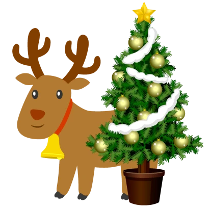 トナカイとクリスマスツリーのイラスト