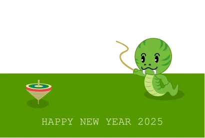 コマで遊ぶヘビの年賀状のイラスト