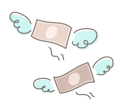 羽が生えて飛んでいるお札・お金のイラスト