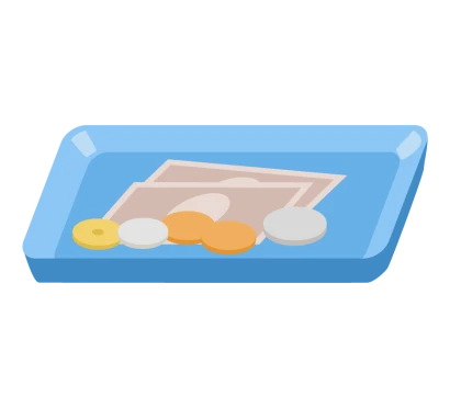 キャッシュトレイと硬貨・紙幣のイラスト