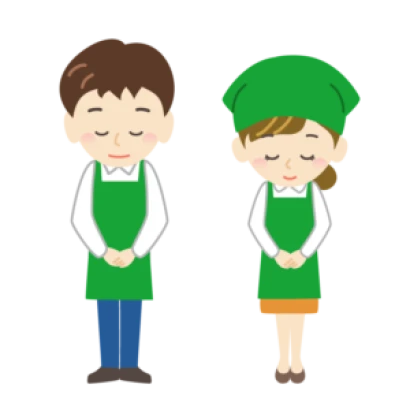 お辞儀をするスーパー・店員・スタッフの男女のイラスト