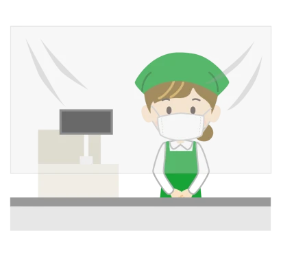 飛沫感染予防シートとスーパー・店員のイラスト
