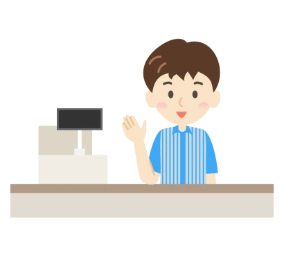 レジと男性のコンビニ・スーパー・店員・スタッフのイラスト