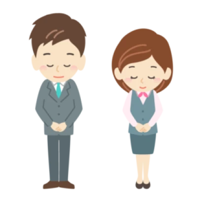 お辞儀をする会社員・店員・スタッフの男女のイラスト