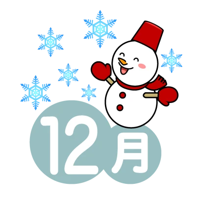 雪降る雪だるまの12月のイラスト