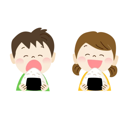 大きなおにぎりを食べる子供のイラスト