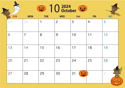2024年10月のカレンダー（ハロウィン）のイラスト