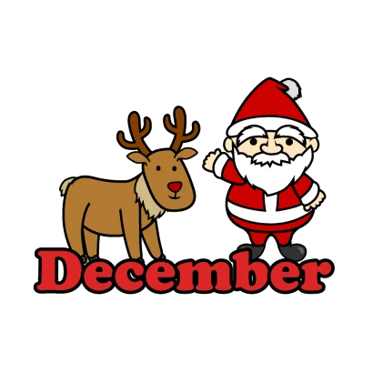 December文字とクリスマスのイラスト