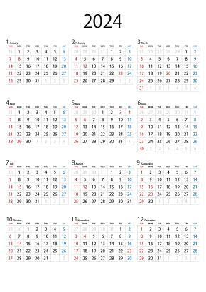 縦長の2024年カレンダーのイラスト