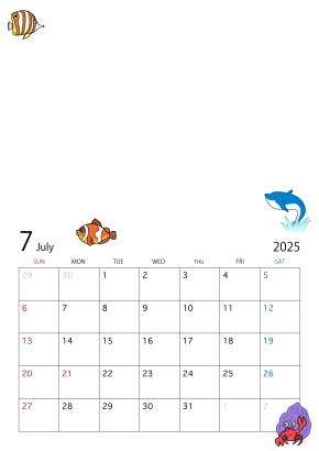 写真入り2025年7月カレンダーのイラスト