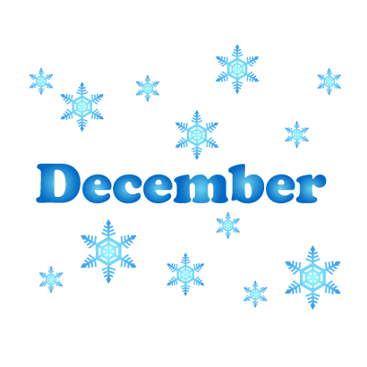 December文字と雪のイラスト