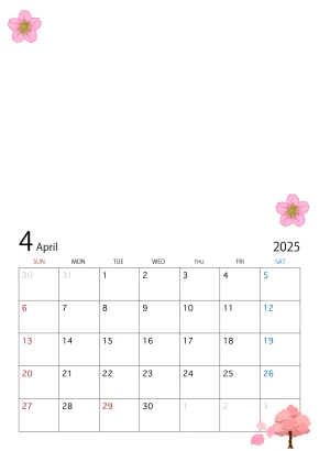 写真入り2025年4月カレンダーのイラスト