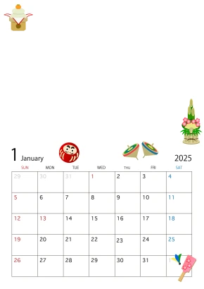 写真入り2025年1月カレンダーのイラスト