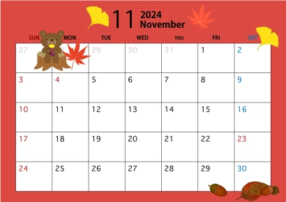 2024年11月のカレンダー（秋）のイラスト