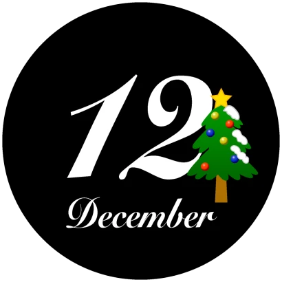 黒丸型のクリスマスツリーと12月文字のイラスト