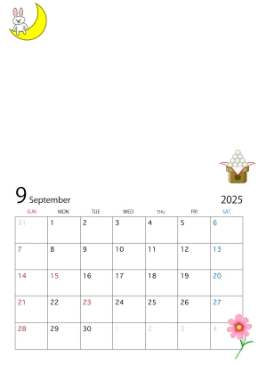 写真入り2025年9月カレンダーのイラスト