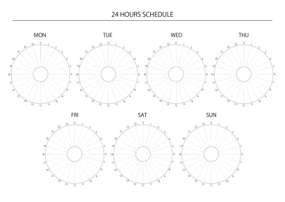 曜日別の24時間円グラフスケジュールのイラスト