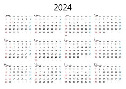 シンプルな2024年カレンダーのイラスト