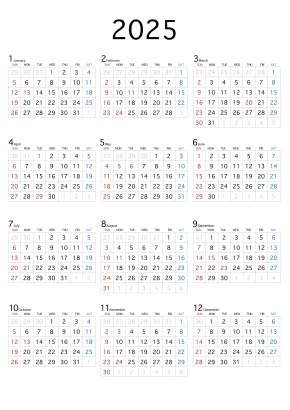 水玉ドット柄の2025年カレンダーのイラスト