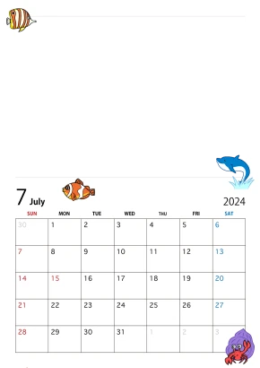 写真入り2024年7月カレンダーのイラスト