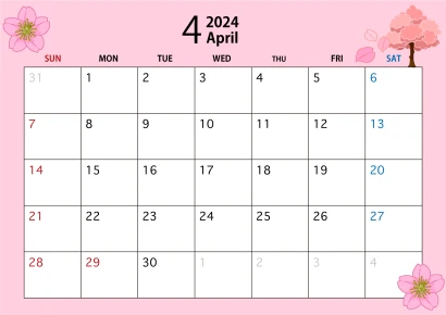 2024年4月のカレンダー（桜）のイラスト