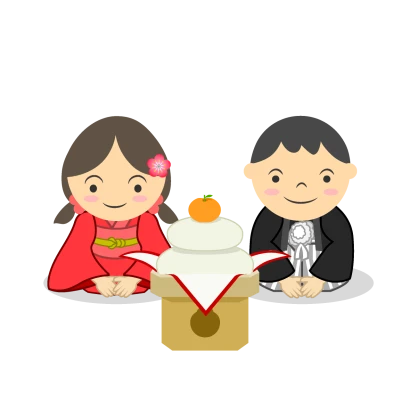 鏡餅と子供のイラスト