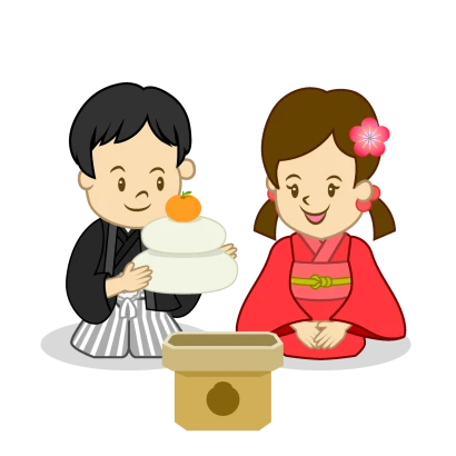鏡餅を作る子供のイラスト