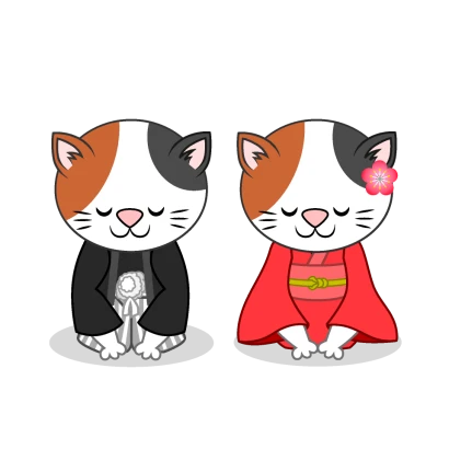 三毛猫夫婦の新年挨拶のイラスト