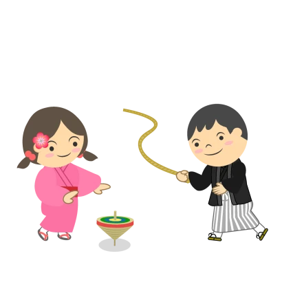 コマ回しする子供のイラスト