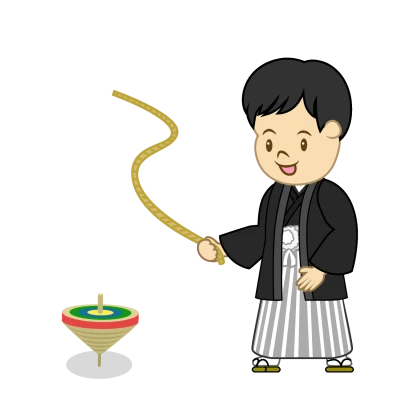 昔ながらコマを回す男の子のイラスト