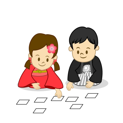 正月のカルタ取りのイラスト