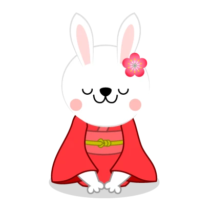 着物姿でお辞儀するウサギのイラスト