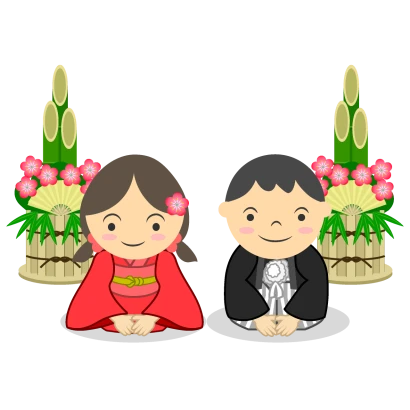 門松と子供のイラスト