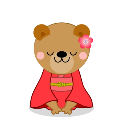 着物姿でお辞儀するクマのイラスト