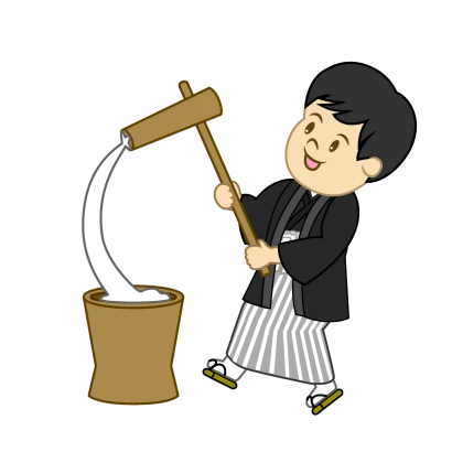 餅つきする男の子のイラスト