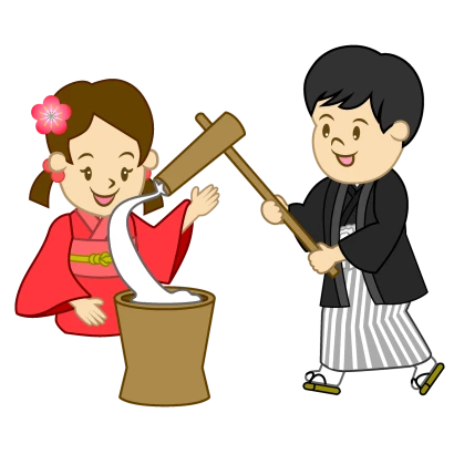 正月の餅つきのイラスト