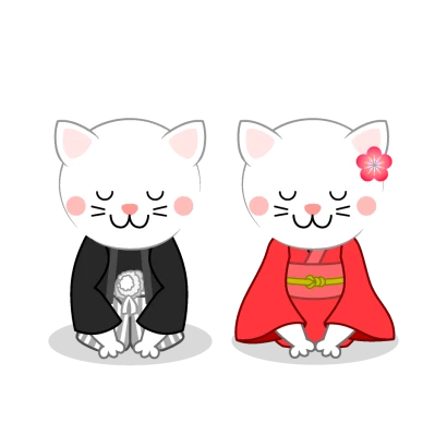 白ネコ夫婦の新年挨拶のイラスト