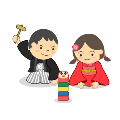 ダルマ落としする子供のイラスト