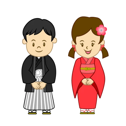 着物を着た男の子と女の子のイラスト