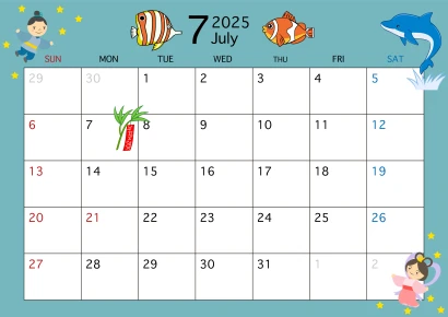 2025年7月カレンダー（海）のイラスト