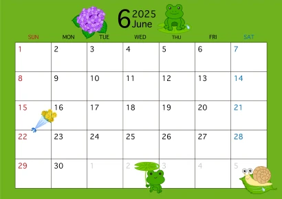 2025年6月カレンダー（梅雨）のイラスト