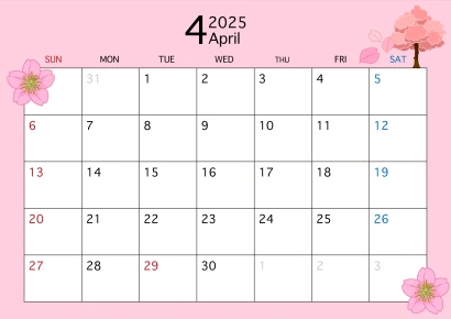 2025年4月カレンダー（桜）のイラスト