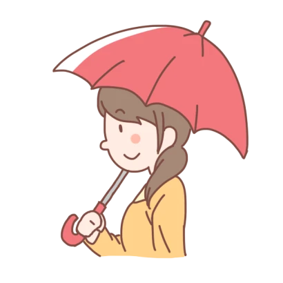 赤い傘をさす女性