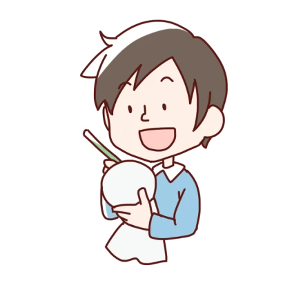 てるてる坊主の顔を描く男の子