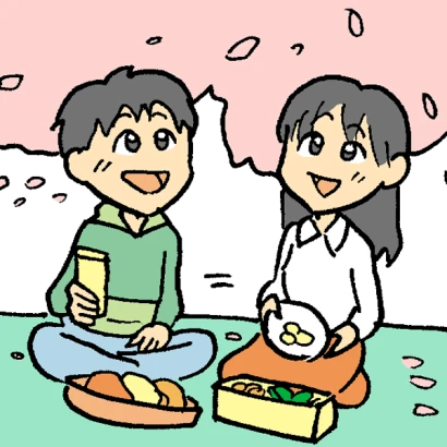 お花見カップル